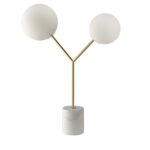 Lampe de bureau en marbre blanc, acier doré et verre blanc