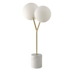 Lampe de bureau en marbre blanc, acier doré et verre blanc