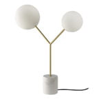 Table lamp in calacatta marble, gilded steel and white glass