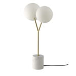 Table lamp in calacatta marble, gilded steel and white glass