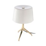 Table lamp in gold-plated steel and white tinted glass