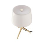 Table lamp in gold-plated steel and white tinted glass