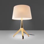 Table lamp in gold-plated steel and white tinted glass