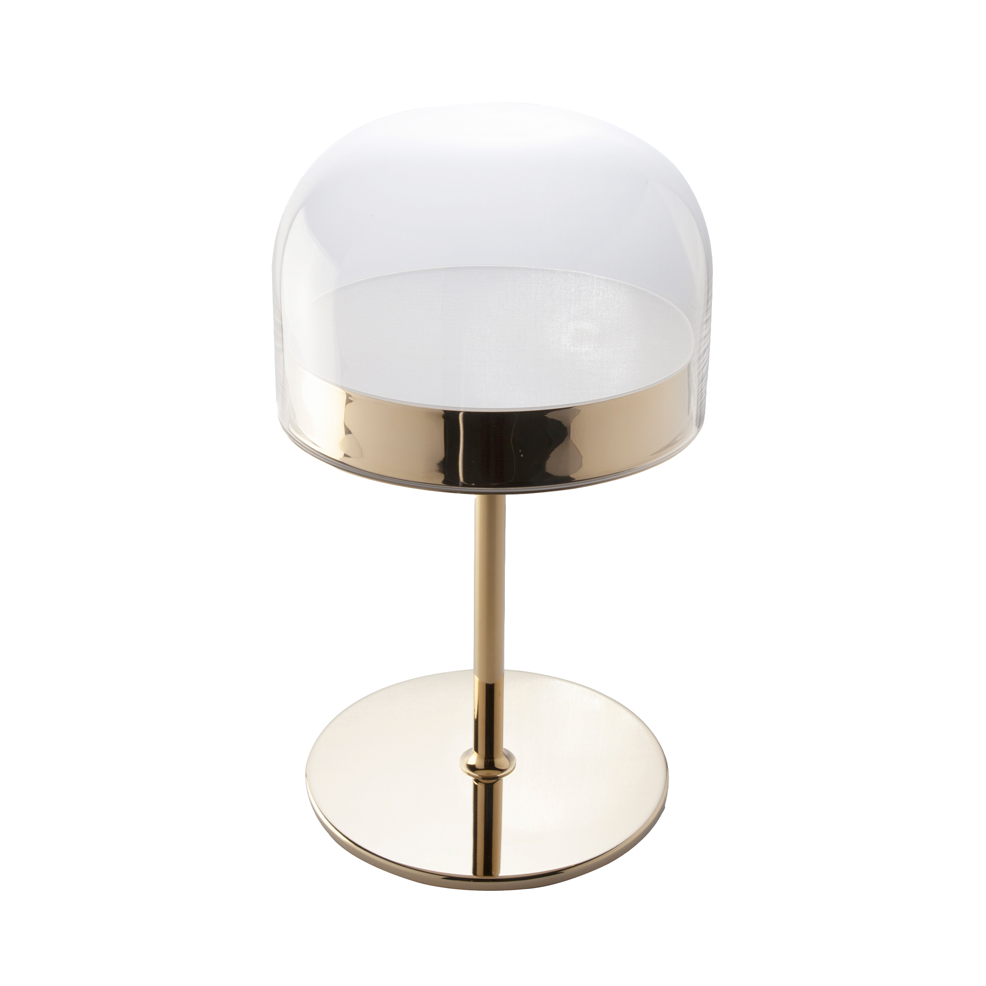 Lampe de table en acier doré avec abat-jour en verre translucide