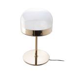 Table lamp in gilded steel with translucent glass shade