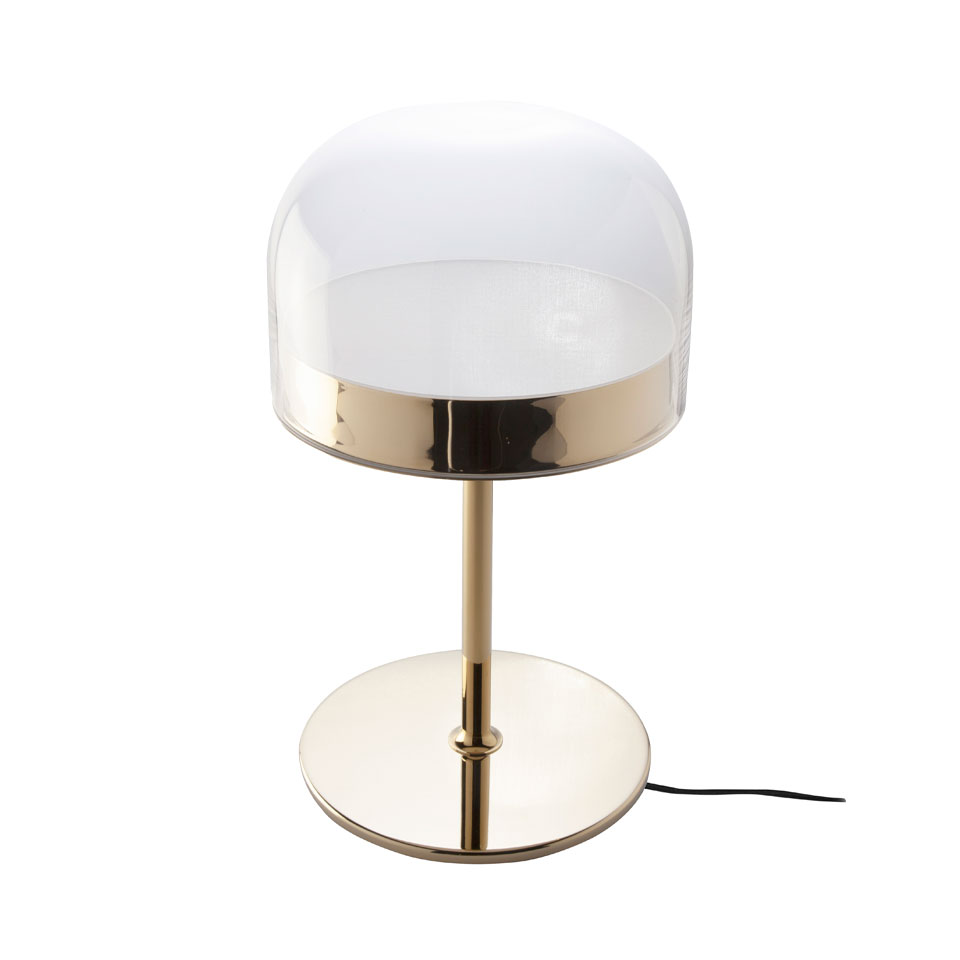 Lampe de table en acier doré avec abat-jour en verre translucide
