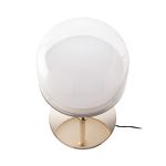 Table lamp in gilded steel with translucent glass shade