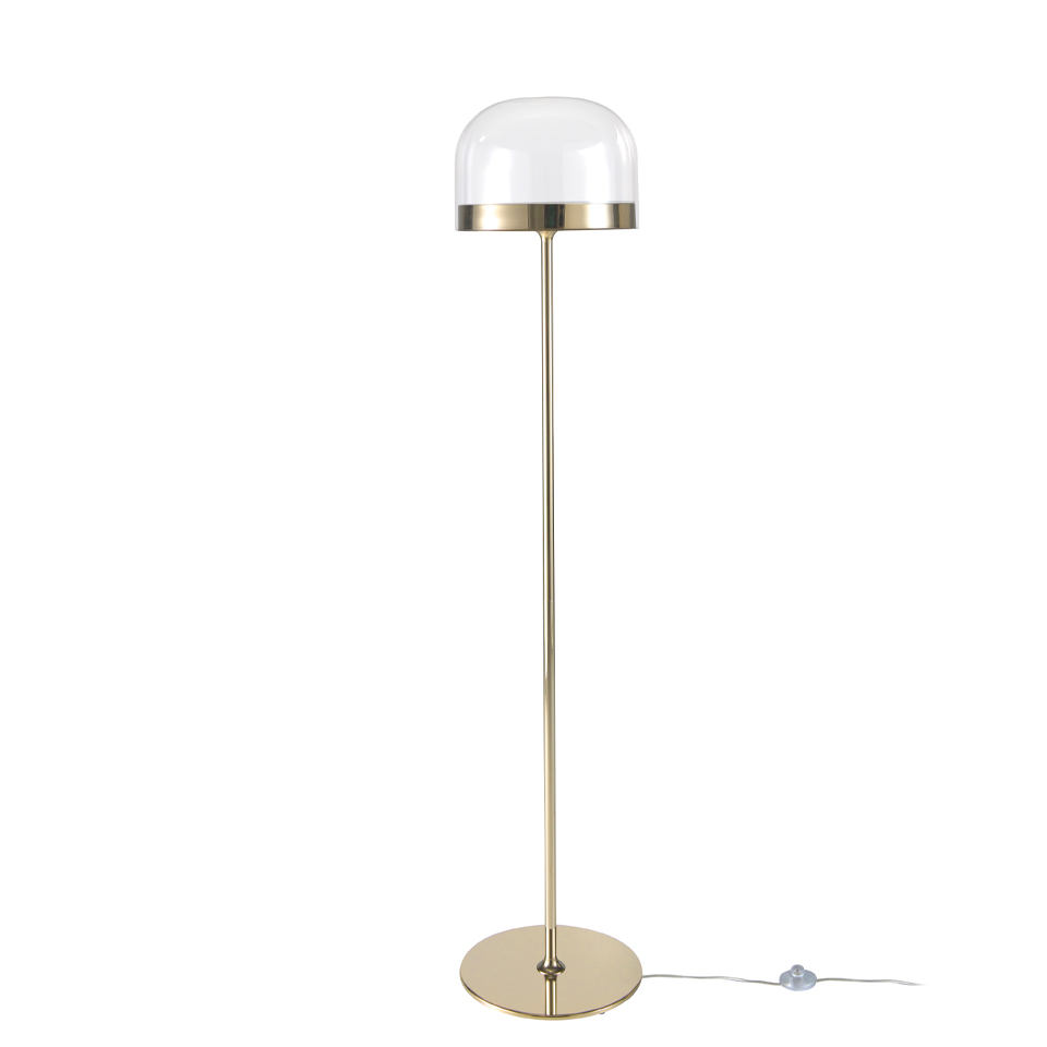 Floor lamp in gold-plated steel and clear glass