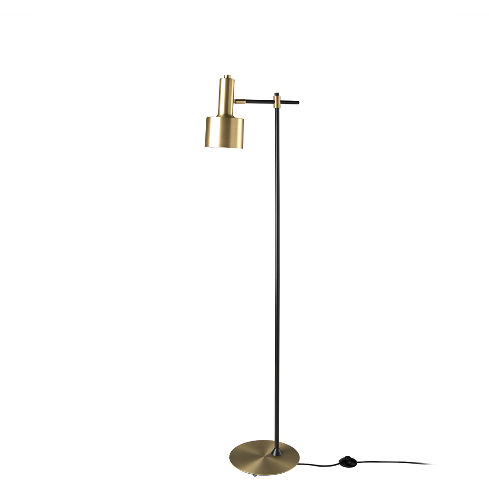 Floor lamp in gold-plated aluminium and black steel