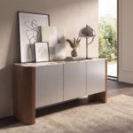 LED table lamp with grey smoked mirror-effect glass shade and alabaster sphere