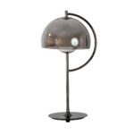 LED table lamp with grey smoked mirror-effect glass shade and alabaster sphere