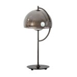 LED table lamp with grey smoked mirror-effect glass shade and alabaster sphere