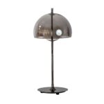 LED table lamp with grey smoked mirror-effect glass shade and alabaster sphere