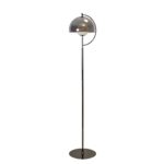 LED floor lamp with grey smoked mirror-effect glass shade and alabaster sphere