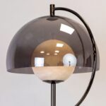 LED floor lamp with grey smoked mirror-effect glass shade and alabaster sphere