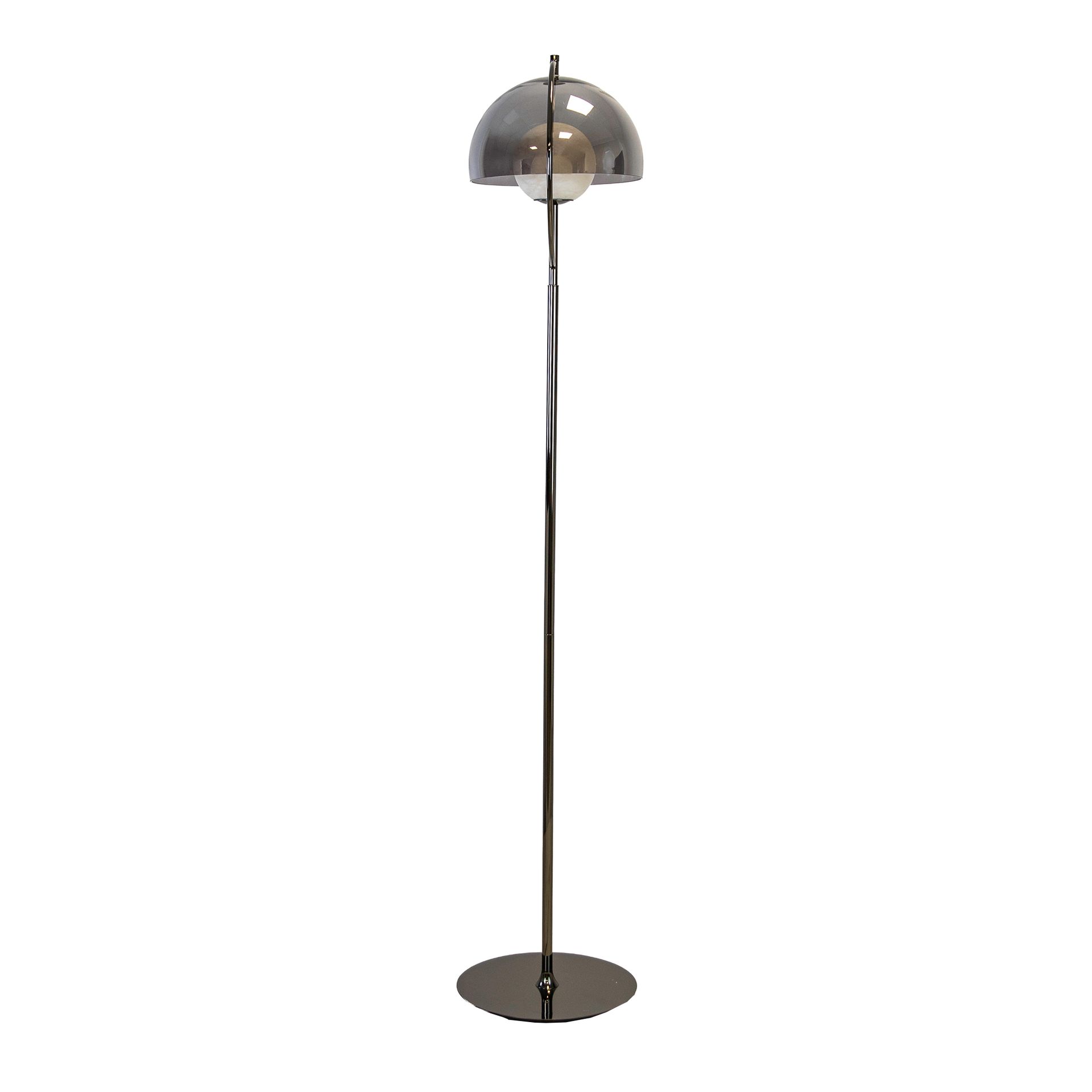 LED floor lamp with grey smoked mirror-effect glass shade and alabaster sphere LED floor lamp with grey smoked mirror-effect glass shade and alabaster sphere