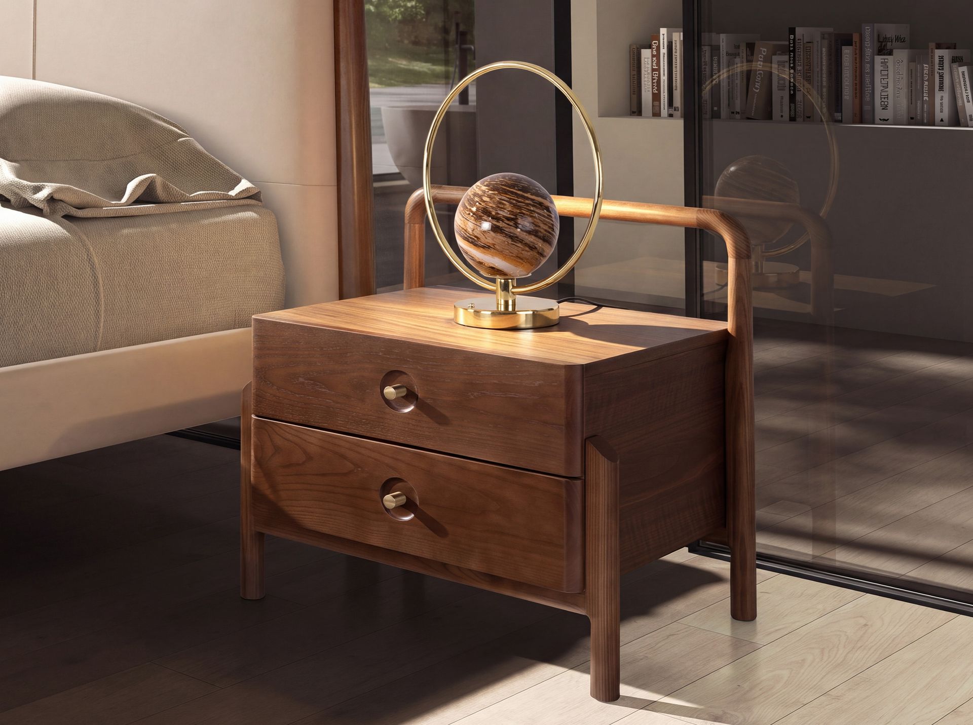 Patterned glass and gold-coloured steel table lamp Patterned glass and gold-coloured steel table lamp