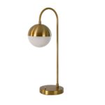 White glass and polished gold-coloured steel table lamp