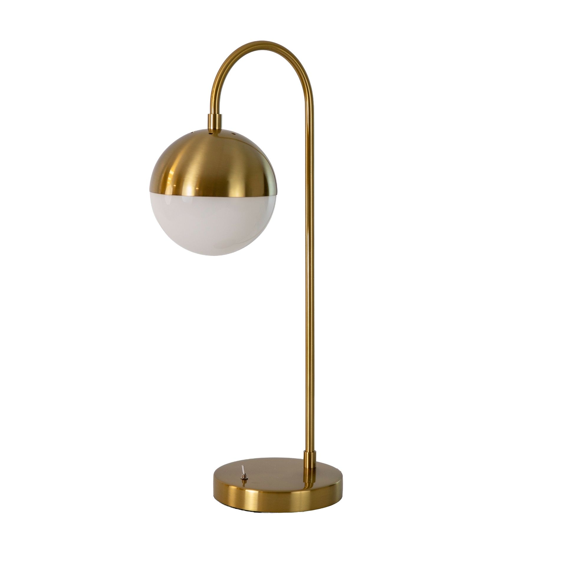 White glass and polished gold-coloured steel table lamp White glass and polished gold-coloured steel table lamp