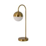 White glass and polished gold-coloured steel table lamp