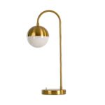 White glass and polished gold-coloured steel table lamp