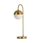 White glass and polished gold-coloured steel table lamp