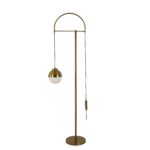 White glass and polished gold-coloured steel floor lamp