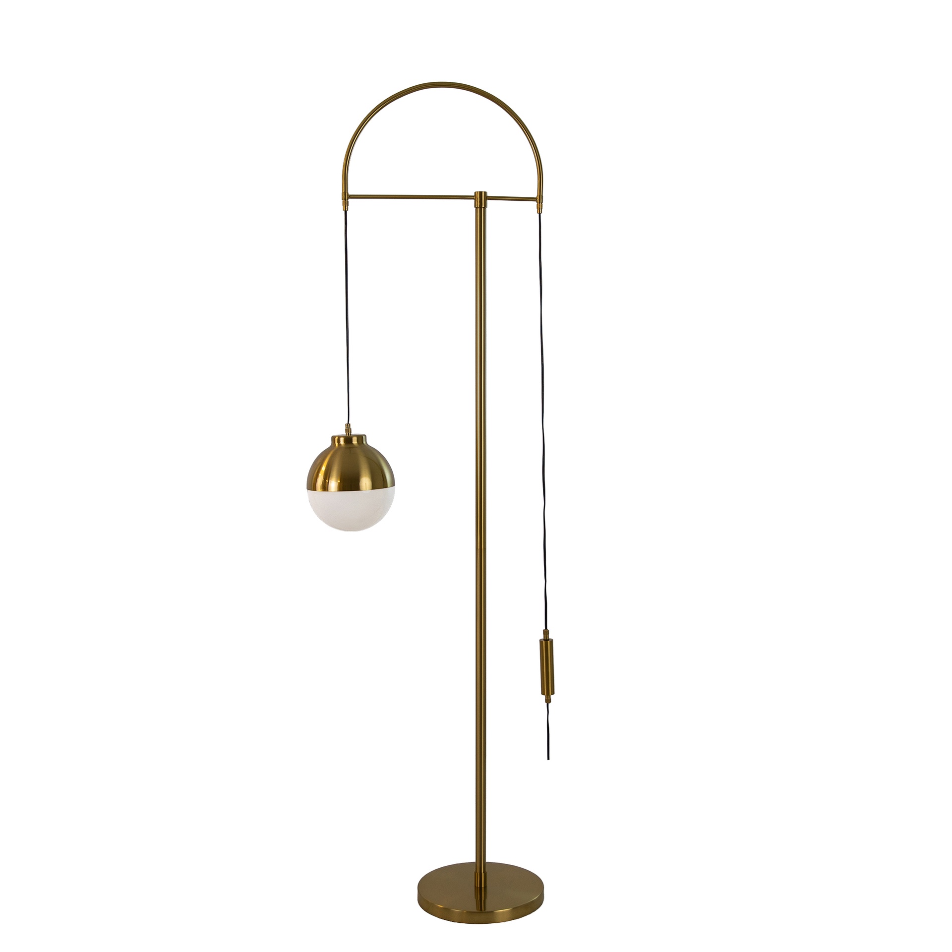 White glass and polished gold-coloured steel floor lamp White glass and polished gold-coloured steel floor lamp