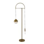 White glass and polished gold-coloured steel floor lamp