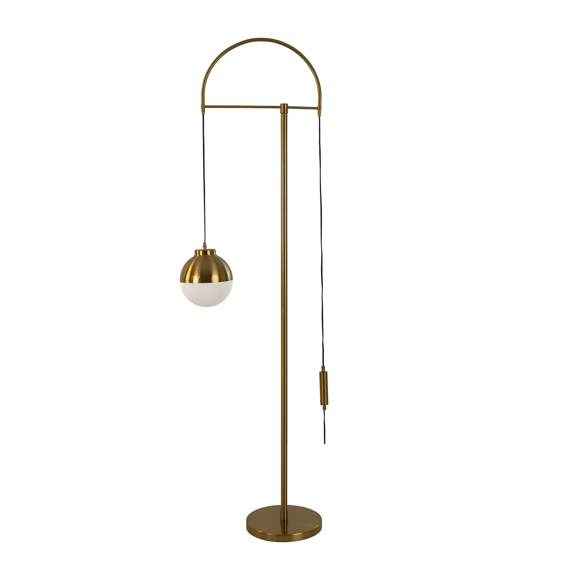 White glass and polished gold-coloured steel floor lamp White glass and polished gold-coloured steel floor lamp