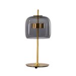 Black smoked glass and polished gold-coloured steel table lamp