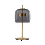 Black smoked glass and polished gold-coloured steel table lamp
