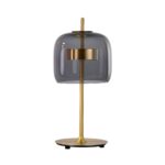 Black smoked glass and polished gold-coloured steel table lamp