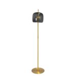 Black smoked glass and polished gold-coloured steel floor lamp