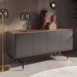 Black smoked glass and polished gold-coloured steel floor lamp