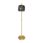 Black smoked glass and polished gold-coloured steel floor lamp