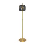 Black smoked glass and polished gold-coloured steel floor lamp