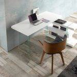 White wooden desk and tempered glass