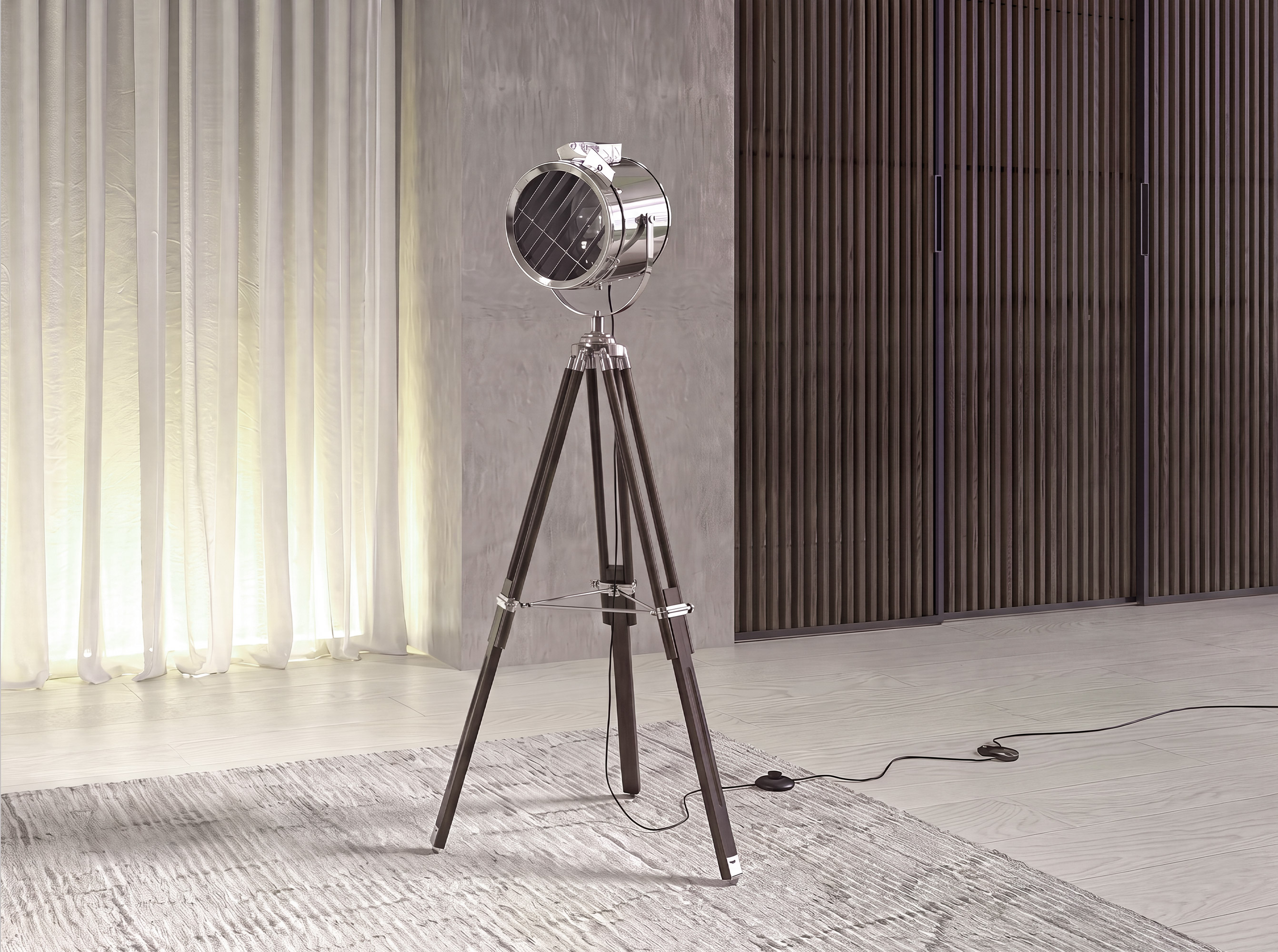 Chrome steel and black steel floor lamp Chrome steel and black steel floor lamp