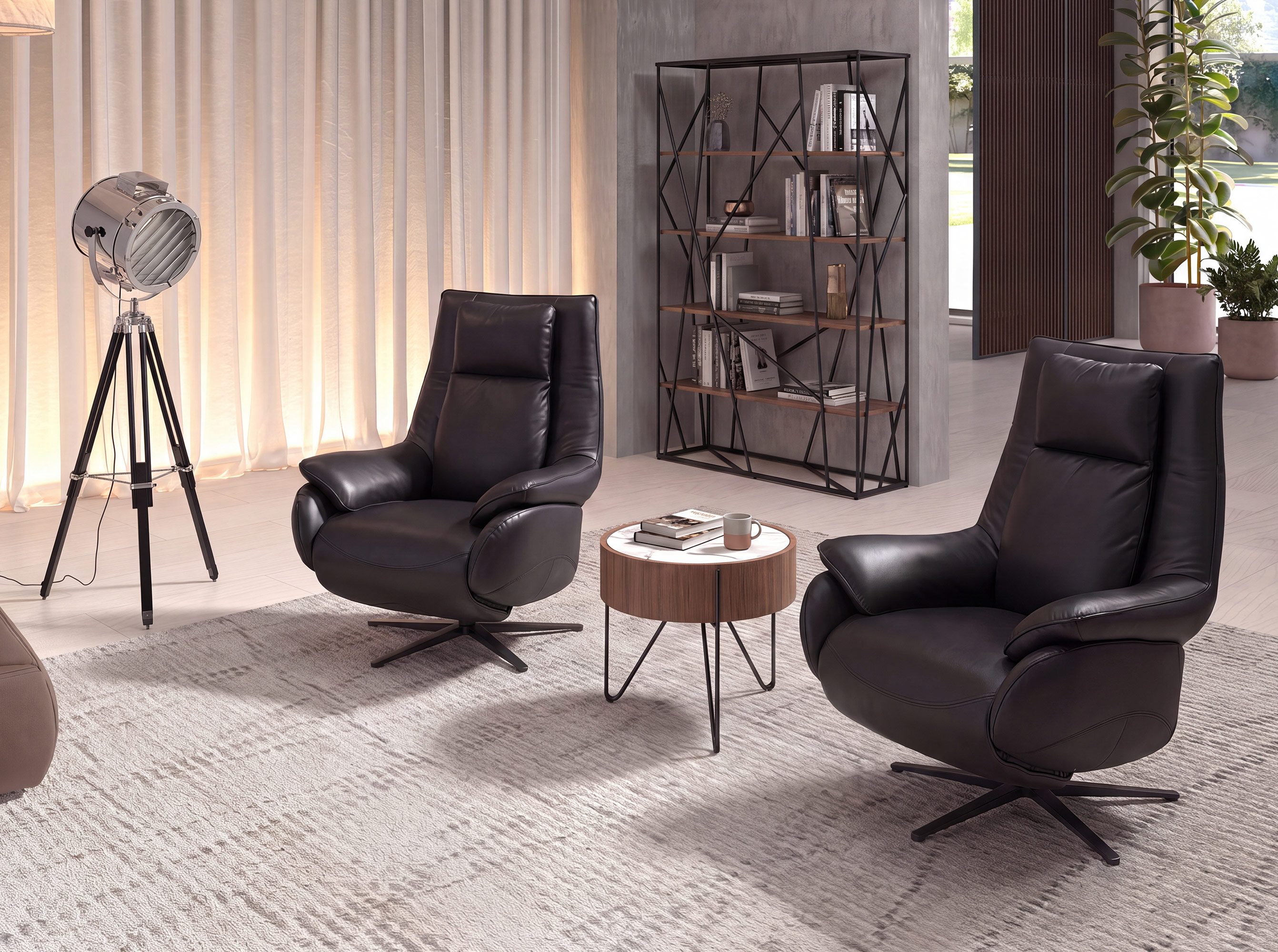 Chrome steel and black steel floor lamp Chrome steel and black steel floor lamp