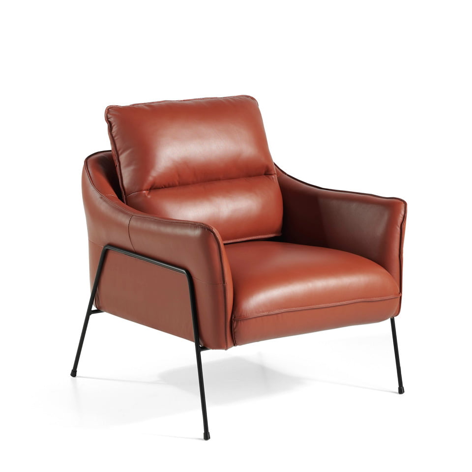 Armchair upholstered in leather and black steel legs Armchair upholstered in leather and black steel legs