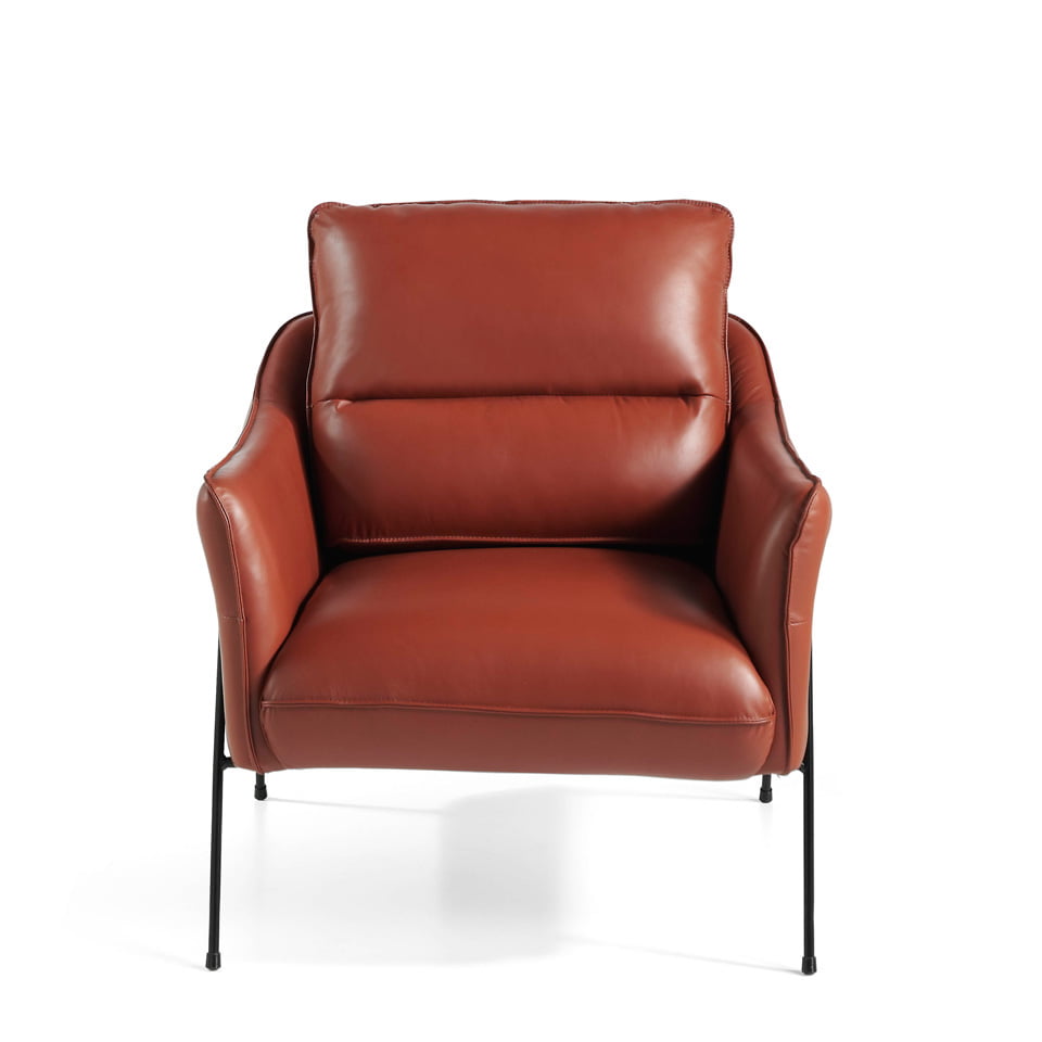 Armchair upholstered in leather and black steel legs Armchair upholstered in leather and black steel legs