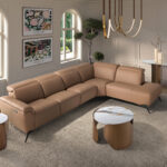 Sofá chaise longue relax modular derecho piel marrón