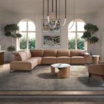 Модульный диван шезлонг с функцией релаксации, левый, из коричневой кожи