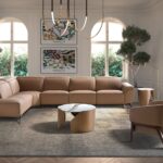 Модульный диван шезлонг с функцией релаксации, левый, из коричневой кожи