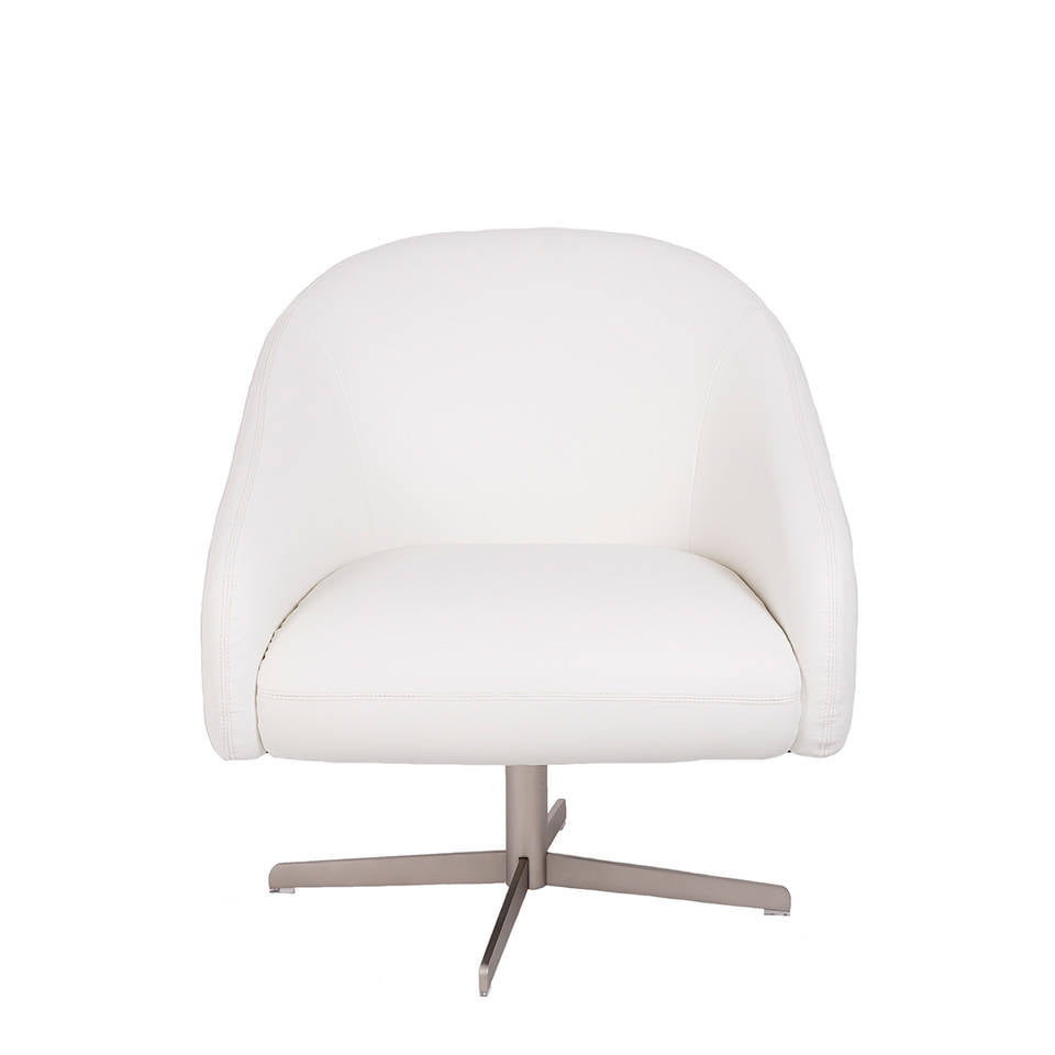 Upholstered armchair with polished stainless steel frame. Upholstered armchair with polished stainless steel frame.
