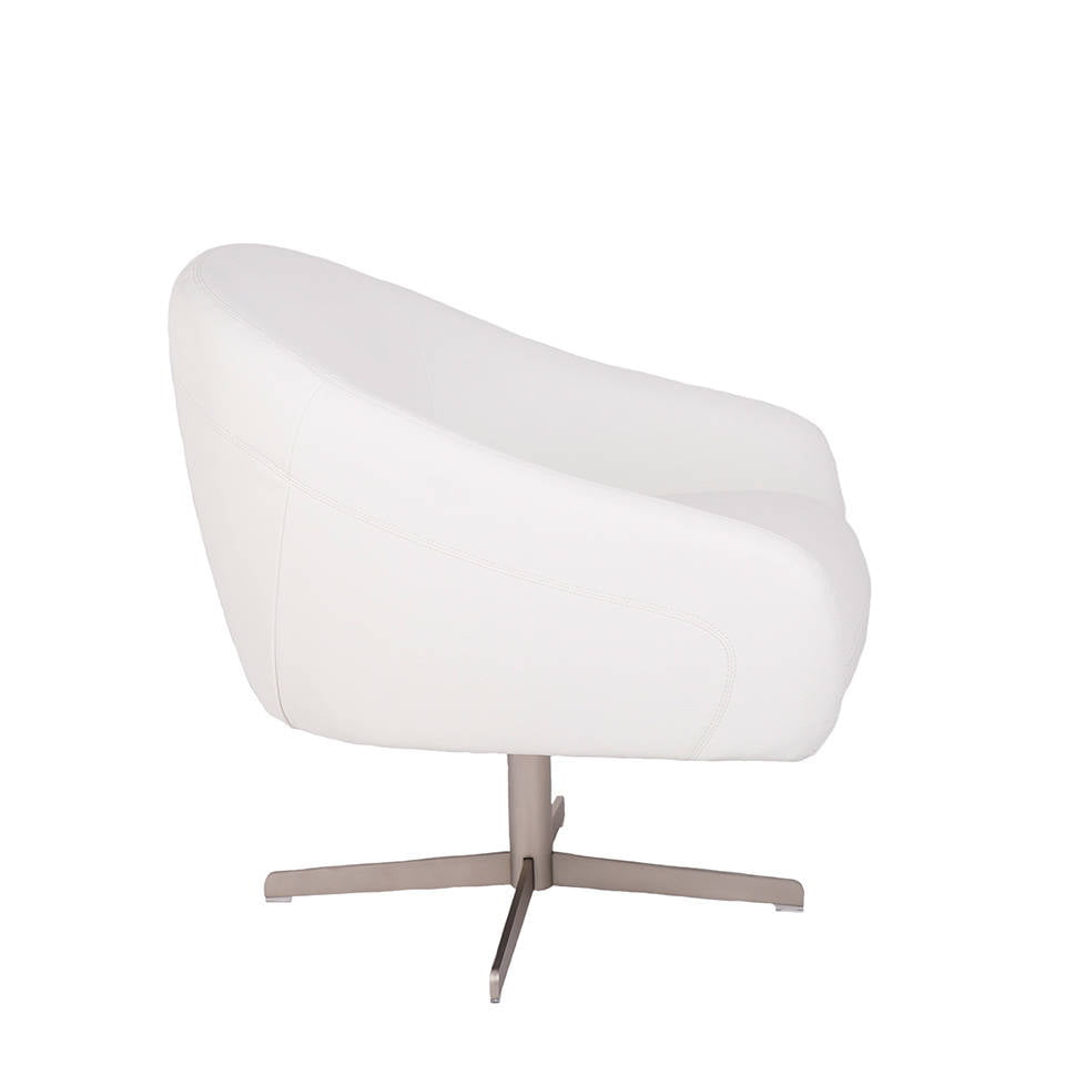 Upholstered armchair with polished stainless steel frame. Upholstered armchair with polished stainless steel frame.