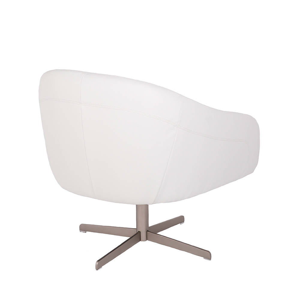 Upholstered armchair with polished stainless steel frame. Upholstered armchair with polished stainless steel frame.
