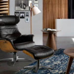 Swivel leather upholstered ottoman