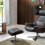 Swivel armchair upholstered in leather with relax mechanism